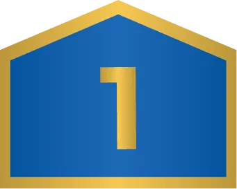 A Blue Geometric Shield With A Gold Border And The Gold Number 1 In The Center, Symbolizing Top Finance Options And A Smart Financing Plan.