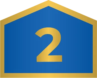 A Gold Number 2 On A Blue Background With A Gold Border Shaped Like A House Or Pentagon, Representing Finance Options.