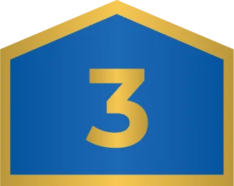 A Blue Pentagon With A Gold Border And A Gold Number 3 Centered Inside, Symbolizing Flexible Finance Options.