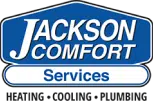 A Blue And White Logo Featuring The Text &Quot;Jackson Comfort Services&Quot; In Bold Letters Within A Geometric Shape.