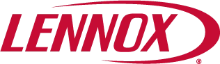 Lennox Logo In Red Capital Letters With A Red Swoosh Above A Gray Shadow Of The Text, On A Transparent Background.