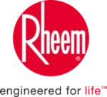 Rheem Logo Featuring The Word &Quot;Rheem&Quot; In White Stylized Text On A Red Circle Background.
