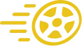 Yellow Stylized Car Wheel With Motion Lines Indicating Speed On A Light Background.
